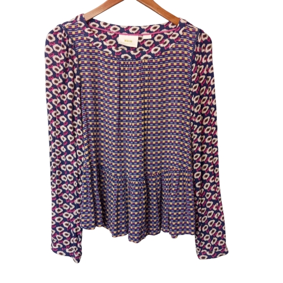 Maeve Anthropologie Cheyenne Mixed Print Peplum Pullover Top Purple Size Medium - Picture 4 of 13